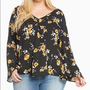 Torrid Plus Size Black Floral Long Sleeve Blouse